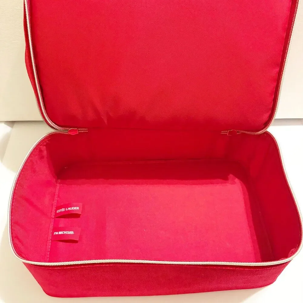 Estée Lauder Red Bow Train Case Empty Holiday 2024 Soft Velvet Makeup Gift Box